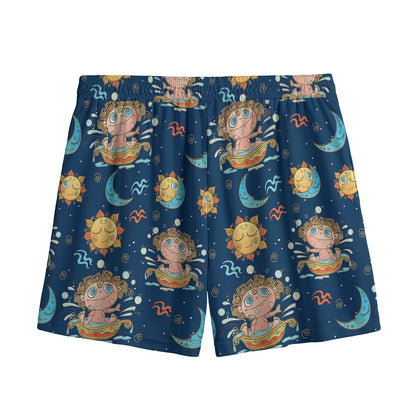 Cute Cartoon Aquarius Pattern Print Mesh Shorts