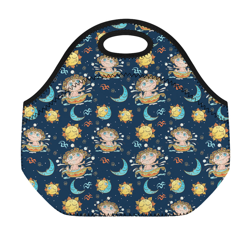 Cute Cartoon Aquarius Pattern Print Neoprene Lunch Bag