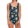 Cute Cartoon Aquarius Pattern Print One Piece Swimsuit