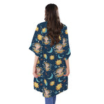 Cute Cartoon Aquarius Pattern Print Open Front Beach Cover Up