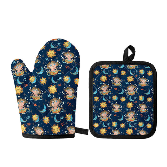 Cute Cartoon Aquarius Pattern Print Oven Mitt And Pot Holder Set