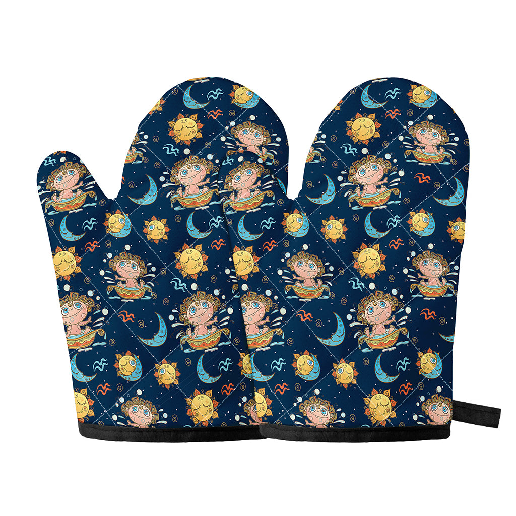 Cute Cartoon Aquarius Pattern Print Oven Mitts