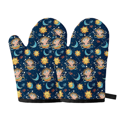 Cute Cartoon Aquarius Pattern Print Oven Mitts