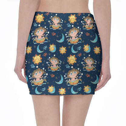 Cute Cartoon Aquarius Pattern Print Pencil Mini Skirt