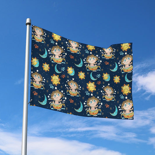 Cute Cartoon Aquarius Pattern Print Polyester Flag
