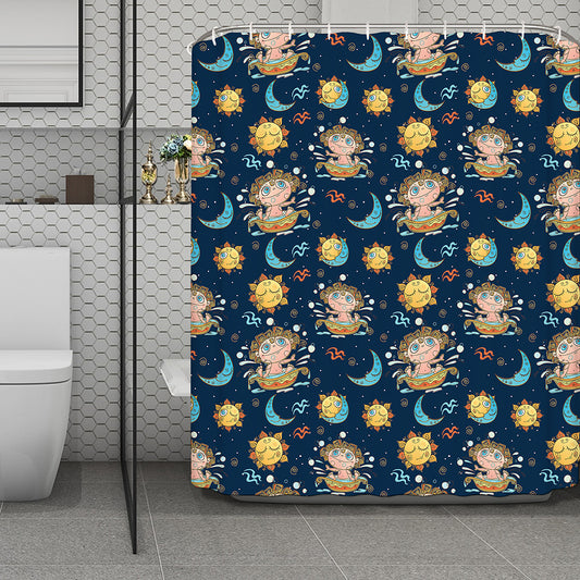 Cute Cartoon Aquarius Pattern Print Polyester Shower Curtain