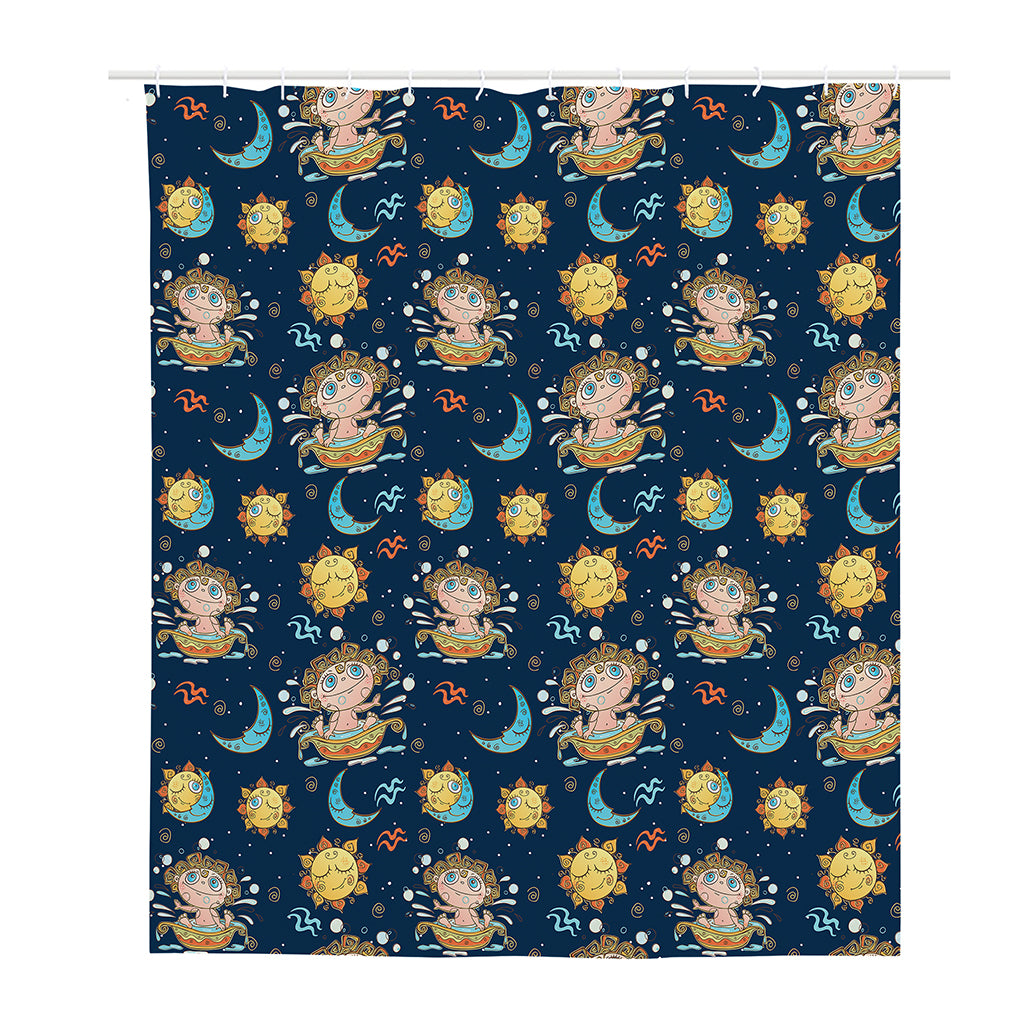 Cute Cartoon Aquarius Pattern Print Polyester Shower Curtain