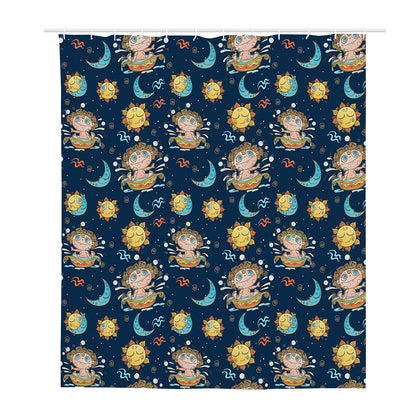Cute Cartoon Aquarius Pattern Print Polyester Shower Curtain