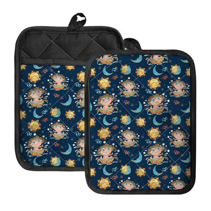 Cute Cartoon Aquarius Pattern Print Pot Holders With Pocket