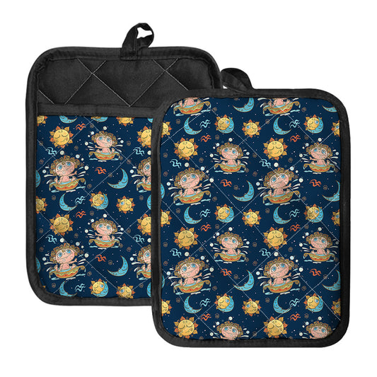 Cute Cartoon Aquarius Pattern Print Pot Holders With Pocket