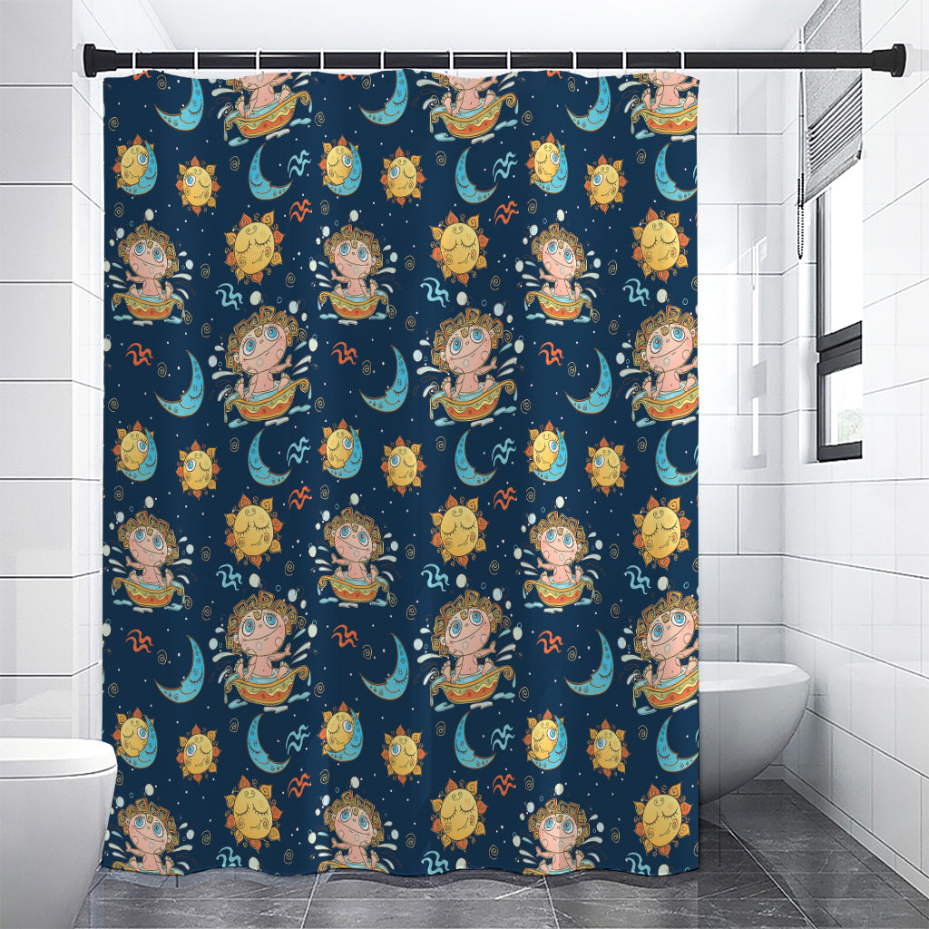 Cute Cartoon Aquarius Pattern Print Premium Shower Curtain