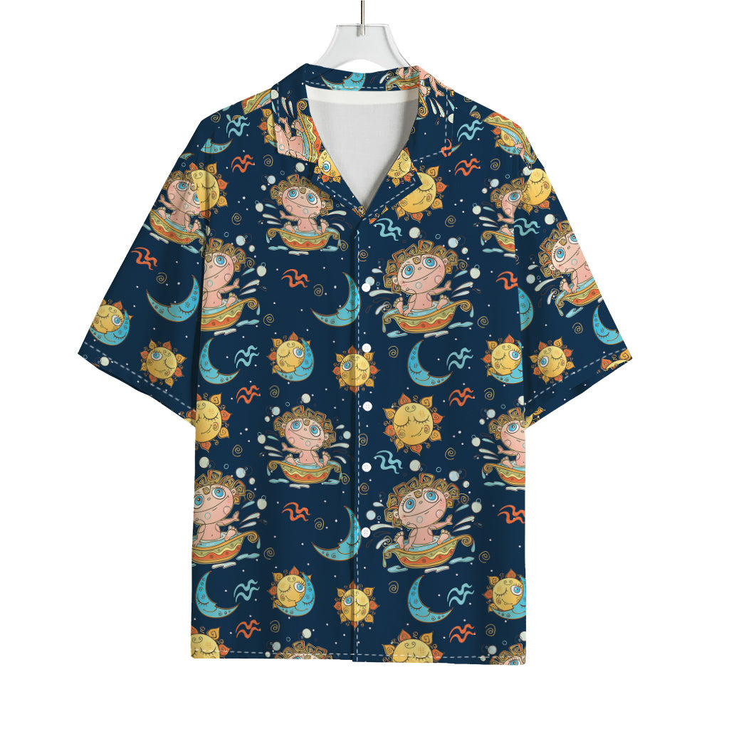 Cute Cartoon Aquarius Pattern Print Rayon Hawaiian Shirt