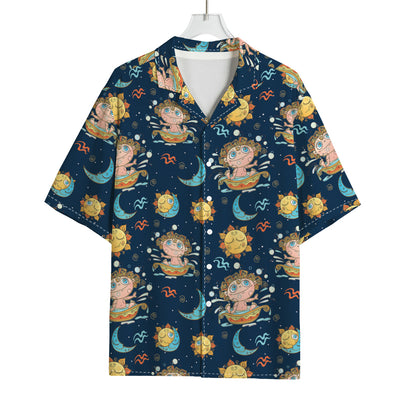 Cute Cartoon Aquarius Pattern Print Rayon Hawaiian Shirt
