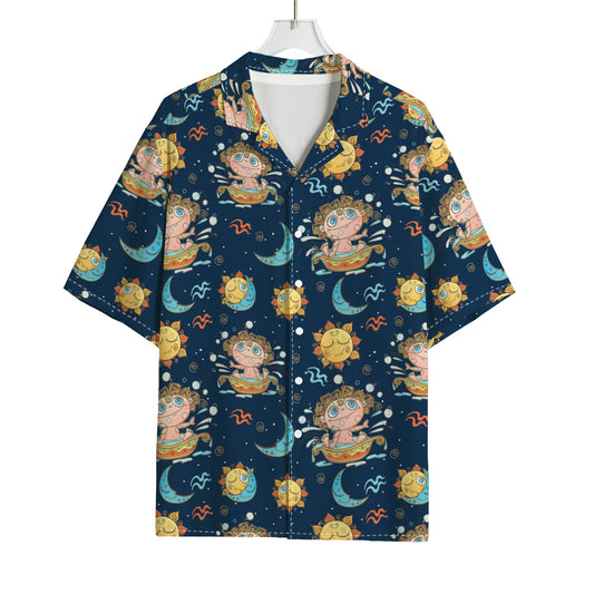 Cute Cartoon Aquarius Pattern Print Rayon Hawaiian Shirt