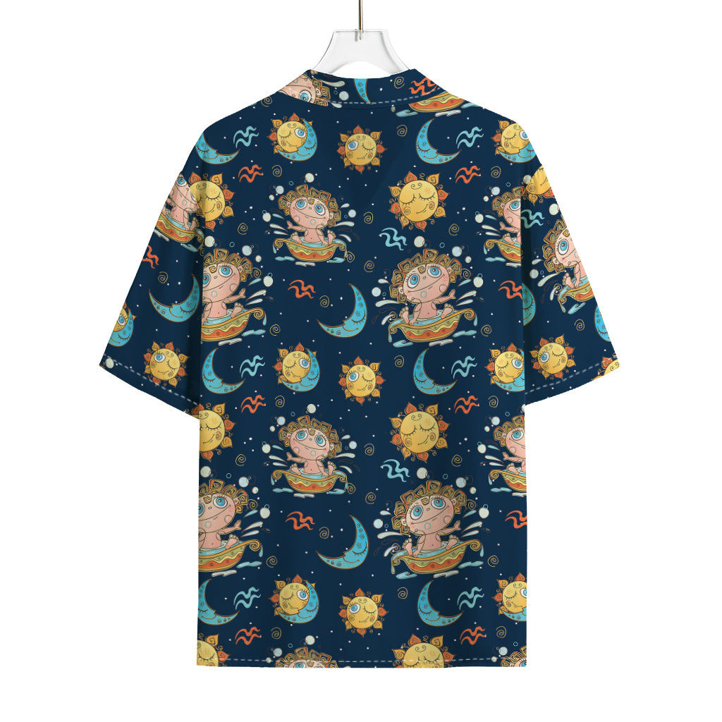 Cute Cartoon Aquarius Pattern Print Rayon Hawaiian Shirt