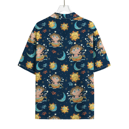 Cute Cartoon Aquarius Pattern Print Rayon Hawaiian Shirt