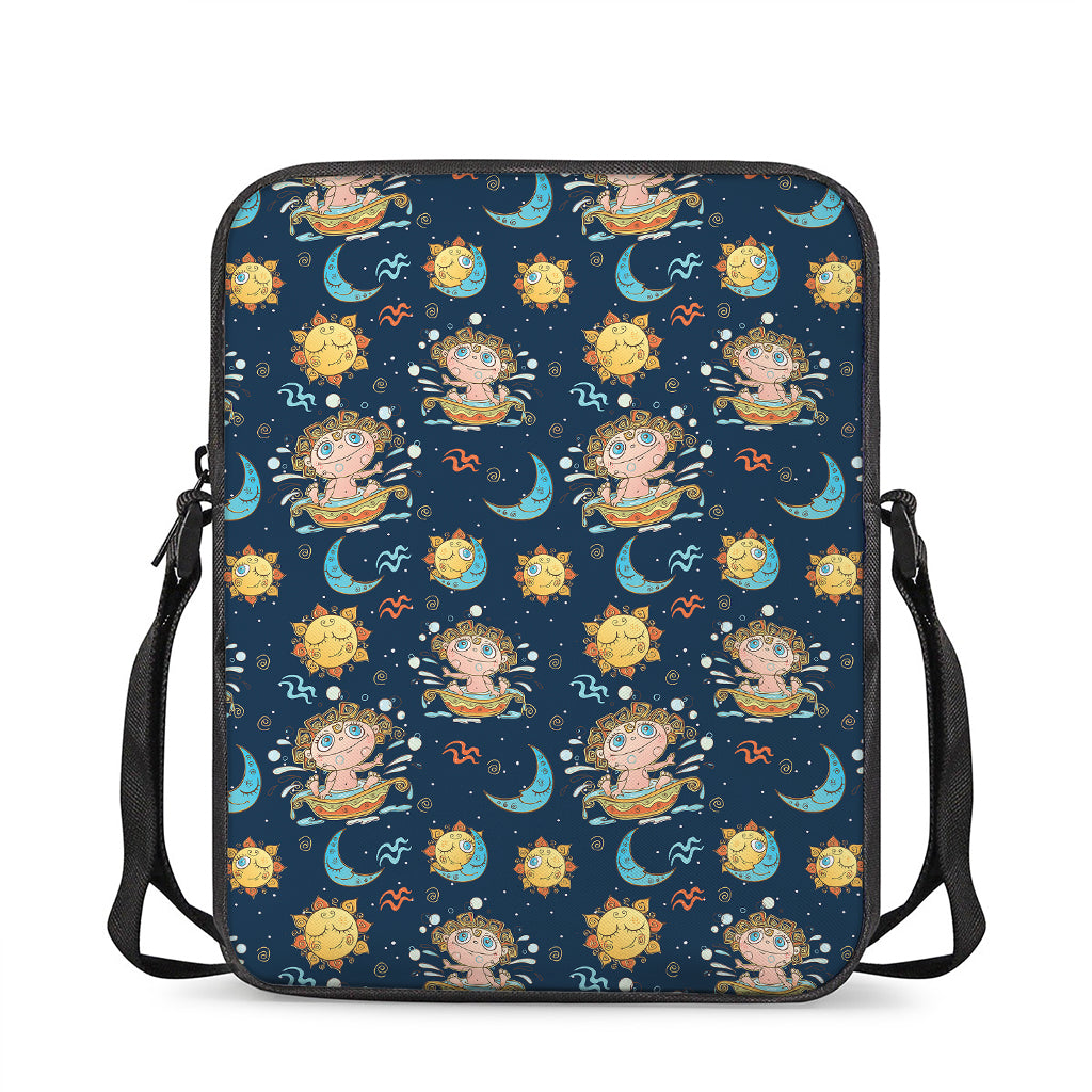 Cute Cartoon Aquarius Pattern Print Rectangular Crossbody Bag