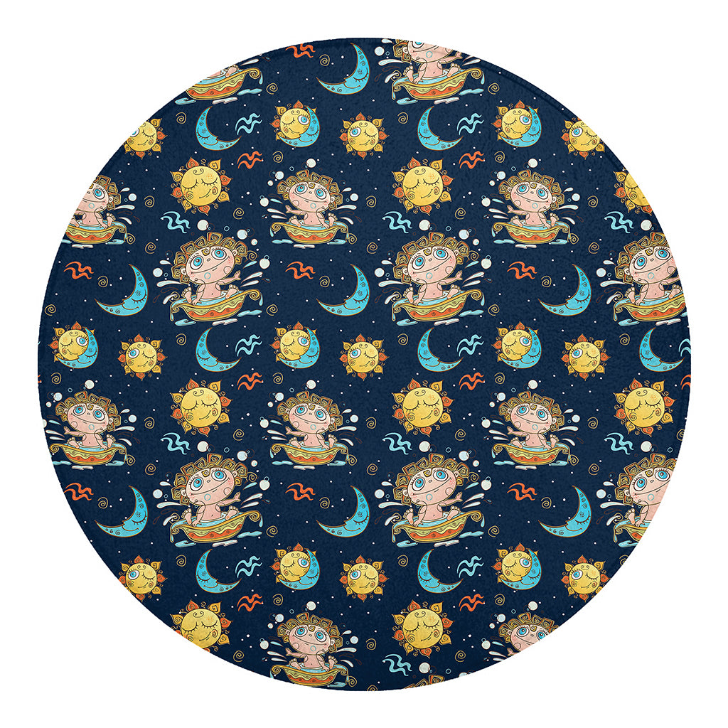 Cute Cartoon Aquarius Pattern Print Round Blanket