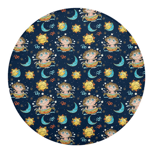 Cute Cartoon Aquarius Pattern Print Round Blanket