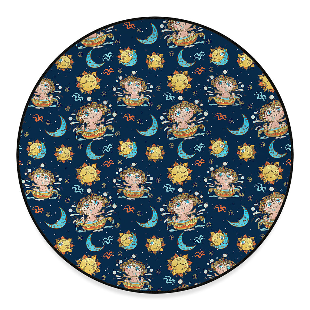 Cute Cartoon Aquarius Pattern Print Round Floor Mat