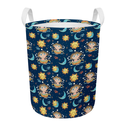 Cute Cartoon Aquarius Pattern Print Round Laundry Basket