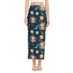 Cute Cartoon Aquarius Pattern Print Side Slit Maxi Skirt