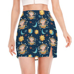 Cute Cartoon Aquarius Pattern Print Side Slit Mini Skirt