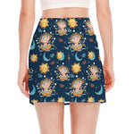 Cute Cartoon Aquarius Pattern Print Side Slit Mini Skirt