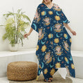 Cute Cartoon Aquarius Pattern Print Silk V-Neck Kaftan Dress