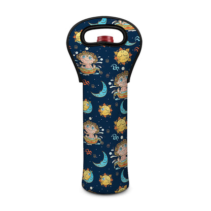 Cute Cartoon Aquarius Pattern Print Single Neoprene Wine Tote