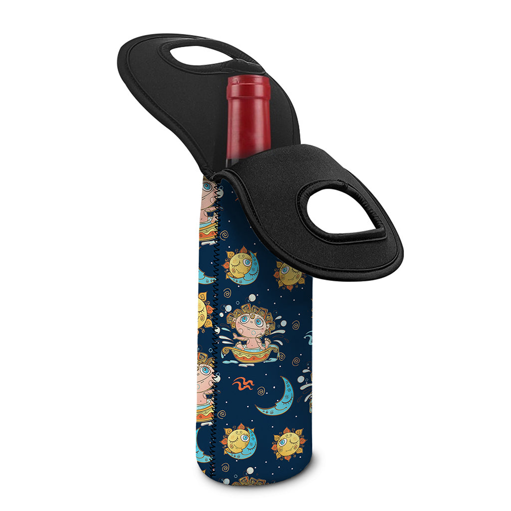 Cute Cartoon Aquarius Pattern Print Single Neoprene Wine Tote