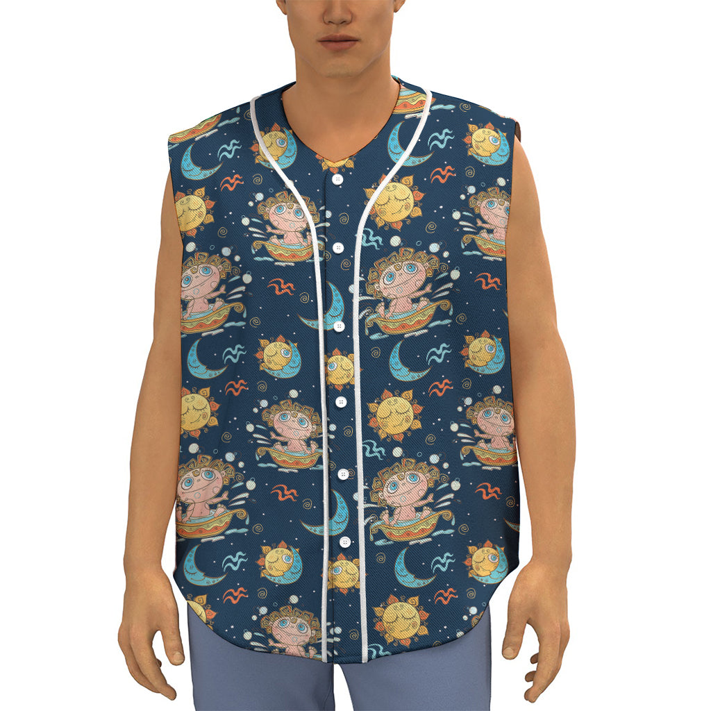 Cute Cartoon Aquarius Pattern Print Sleeveless Baseball Jersey