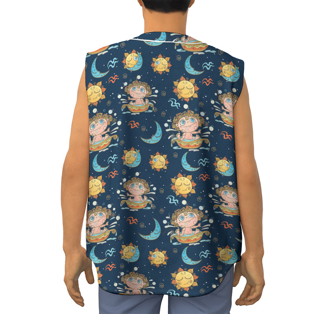 Cute Cartoon Aquarius Pattern Print Sleeveless Baseball Jersey