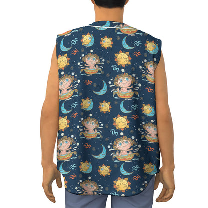 Cute Cartoon Aquarius Pattern Print Sleeveless Baseball Jersey