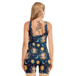 Cute Cartoon Aquarius Pattern Print Sleeveless One Piece Swimsuit