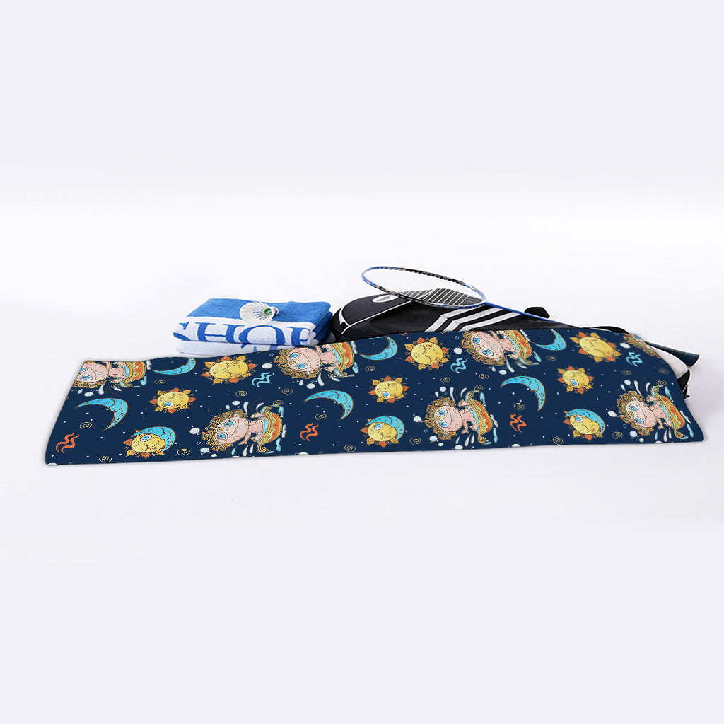 Cute Cartoon Aquarius Pattern Print Sports Towel