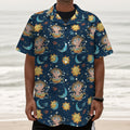 Cute Cartoon Aquarius Pattern Print Textured Short Sleeve Shirt