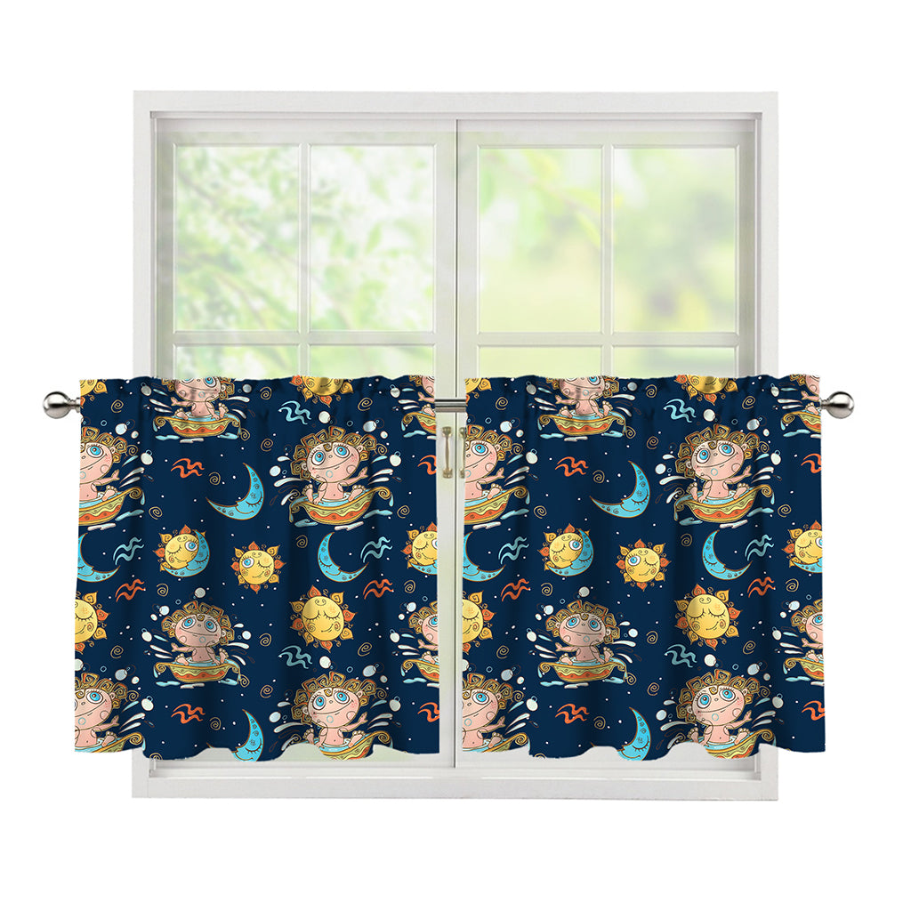 Cute Cartoon Aquarius Pattern Print Tier Curtains