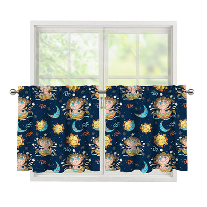 Cute Cartoon Aquarius Pattern Print Tier Curtains