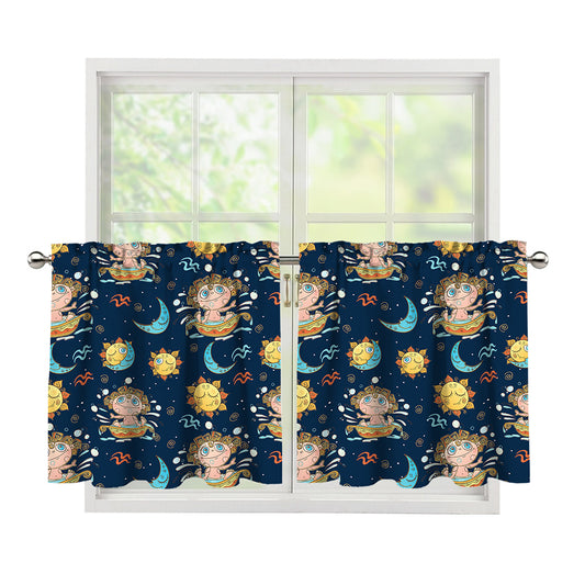 Cute Cartoon Aquarius Pattern Print Tier Curtains
