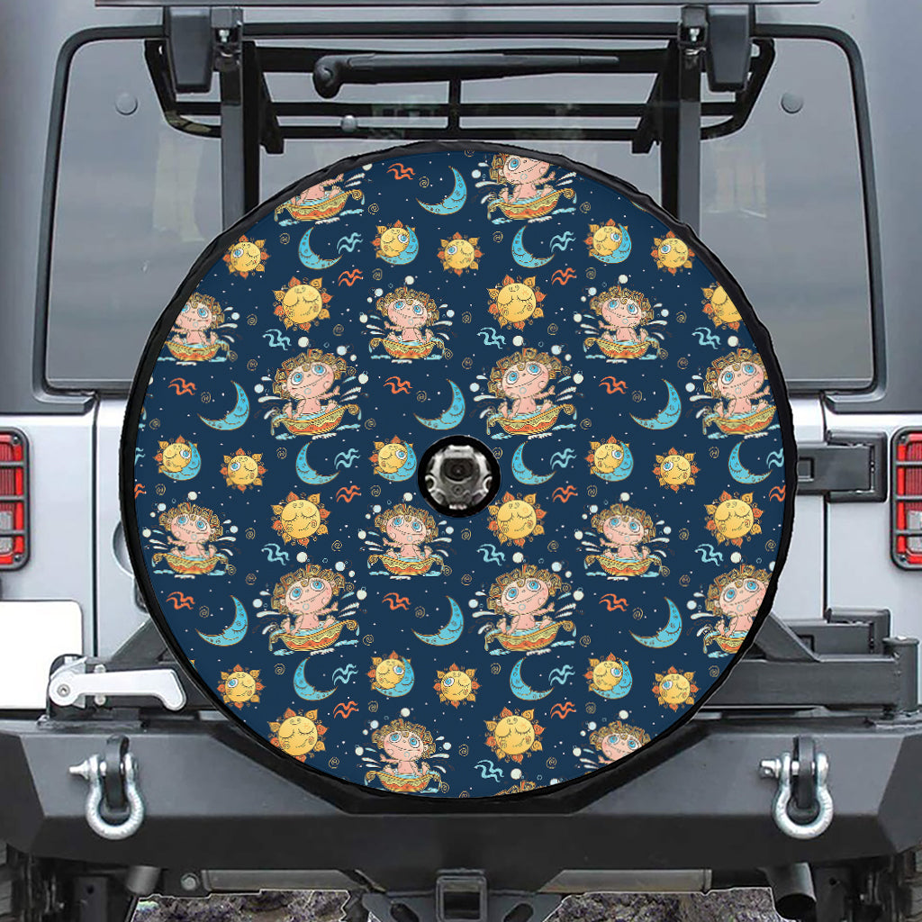 Cute Cartoon Aquarius Pattern Print Tire Cover With Camera Hole