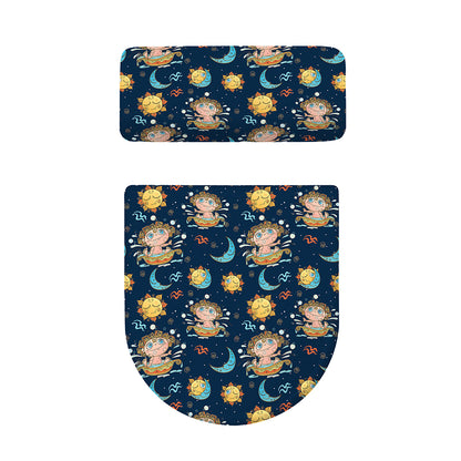 Cute Cartoon Aquarius Pattern Print Toilet Lid And Tank Cover Set