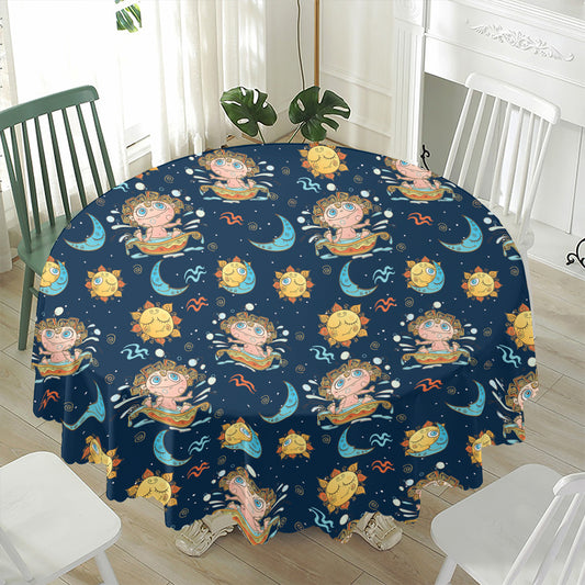 Cute Cartoon Aquarius Pattern Print Waterproof Round Tablecloth