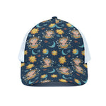 Cute Cartoon Aquarius Pattern Print White Mesh Trucker Cap