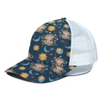 Cute Cartoon Aquarius Pattern Print White Mesh Trucker Cap