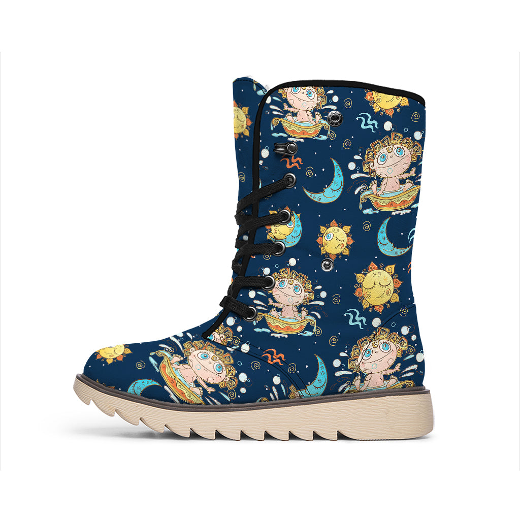 Cute Cartoon Aquarius Pattern Print Winter Boots