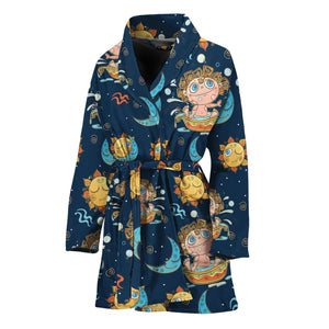 Cute Cartoon Aquarius Pattern Print Women's Bathrobe