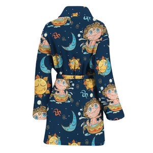 Cute Cartoon Aquarius Pattern Print Women's Bathrobe