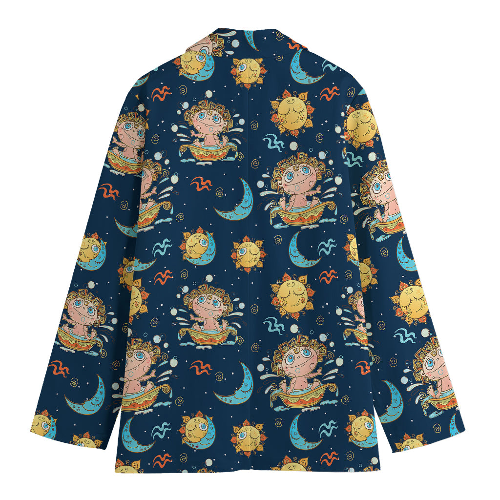 Cute Cartoon Aquarius Pattern Print Women's Blazer