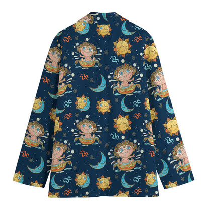 Cute Cartoon Aquarius Pattern Print Women's Blazer